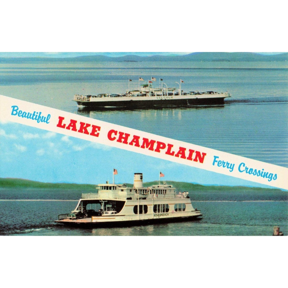 Vintage Lake Champlain Ferry Crossings Postcard MV Valcour MV Adirondack VT NY